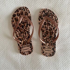 Kids Havaianas Leopard Print Flip Flops Size 11/12